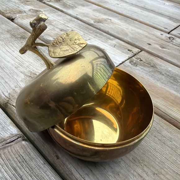 Vintage Apple set of 2 silver plated and brass trinket Box Container - Picture 7 of 15